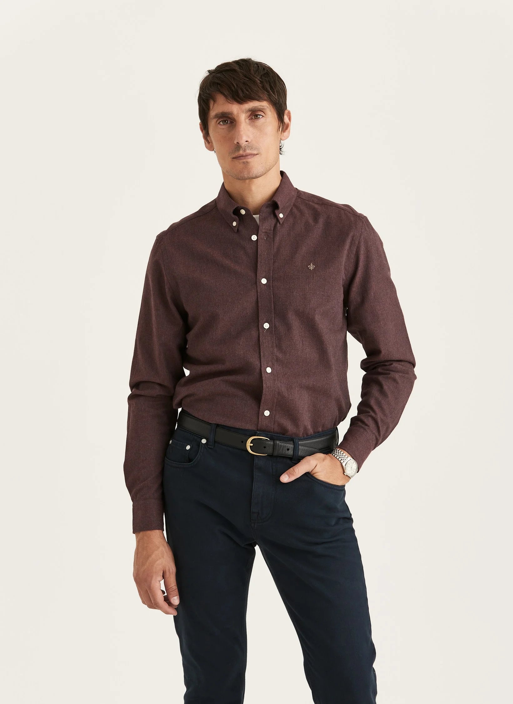 Watts Flannel Shirt, Slim fit, Wine red