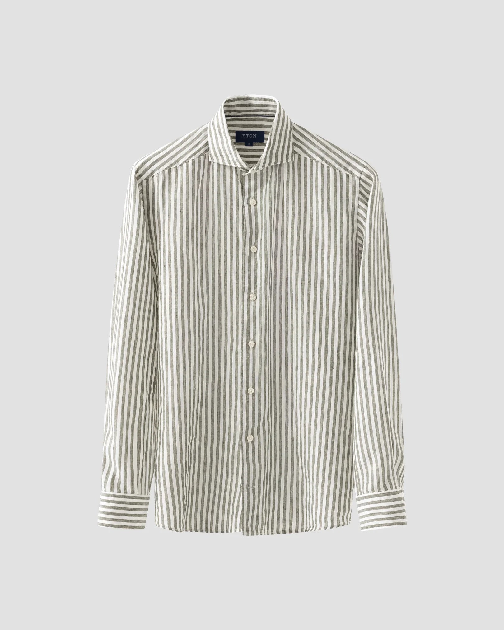 Striped Linen Shirt, Slim, Green