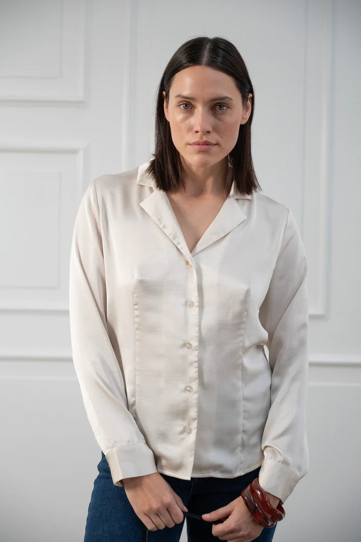 PD-Iris Satin Shirt, Whisper White