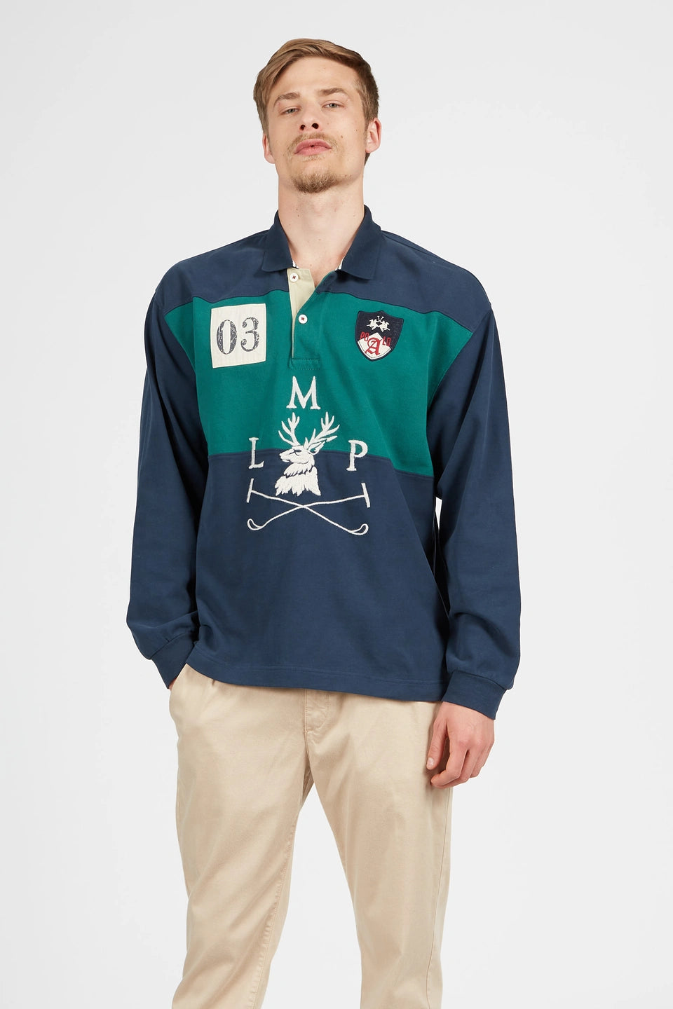 Man polo L/S jersey, navy