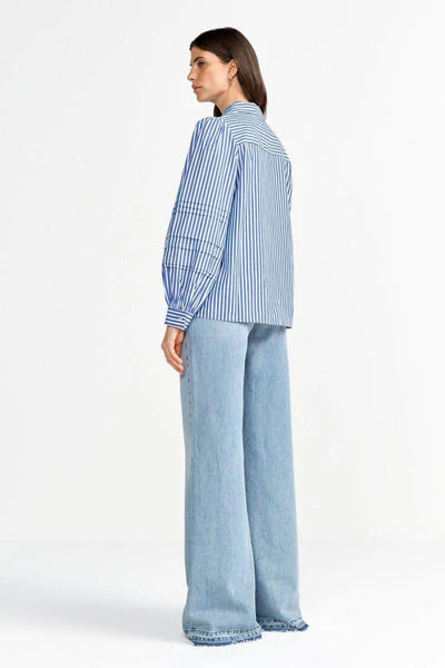 Striped Blouse w/ Pin Tucks, Skyway Blue