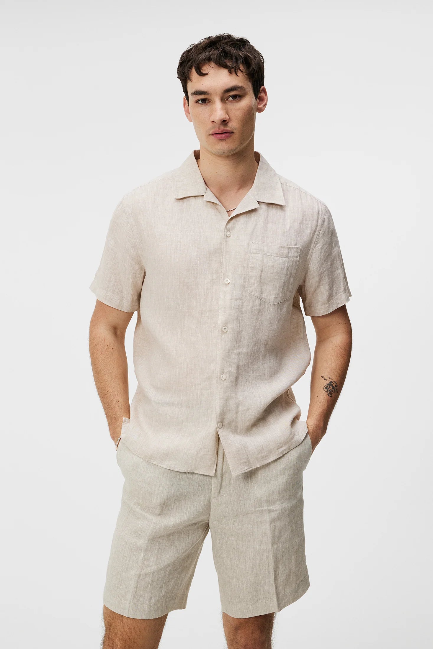 Elio Linen Melange Shirt, Safari Beige