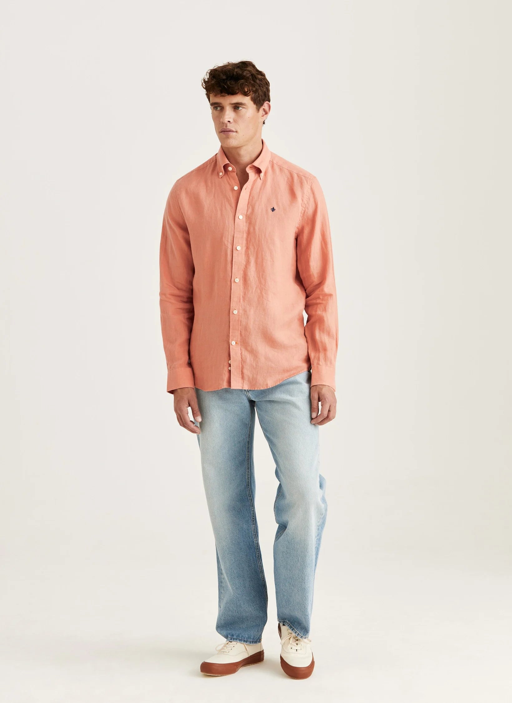 Douglas Linen Shirt, Classic Fit, Orange
