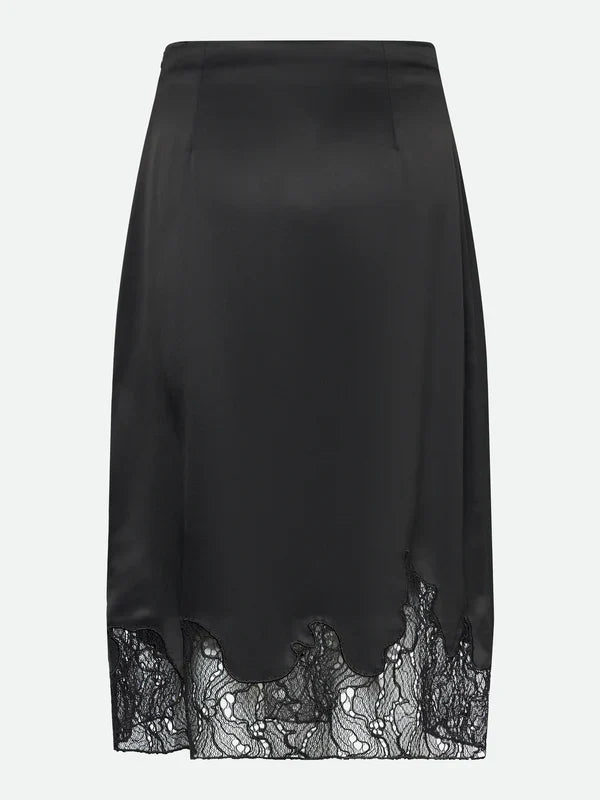 SKIRT W/LACE DETAIL, BLACK
