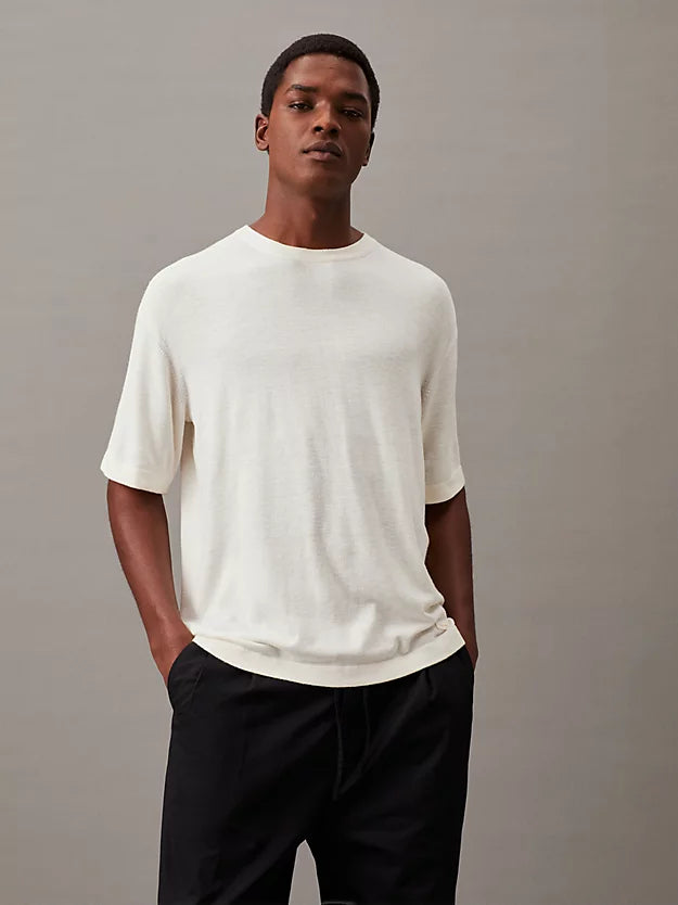 Knitted Silk Blend T-shirt, Egret