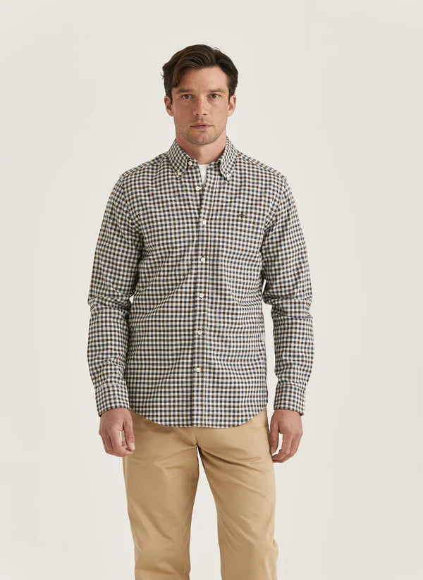 WATTS FLANNEL CHECK SHIRT, SLIM, BROWN
