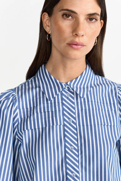 Striped Blouse w/ Pin Tucks, Skyway Blue