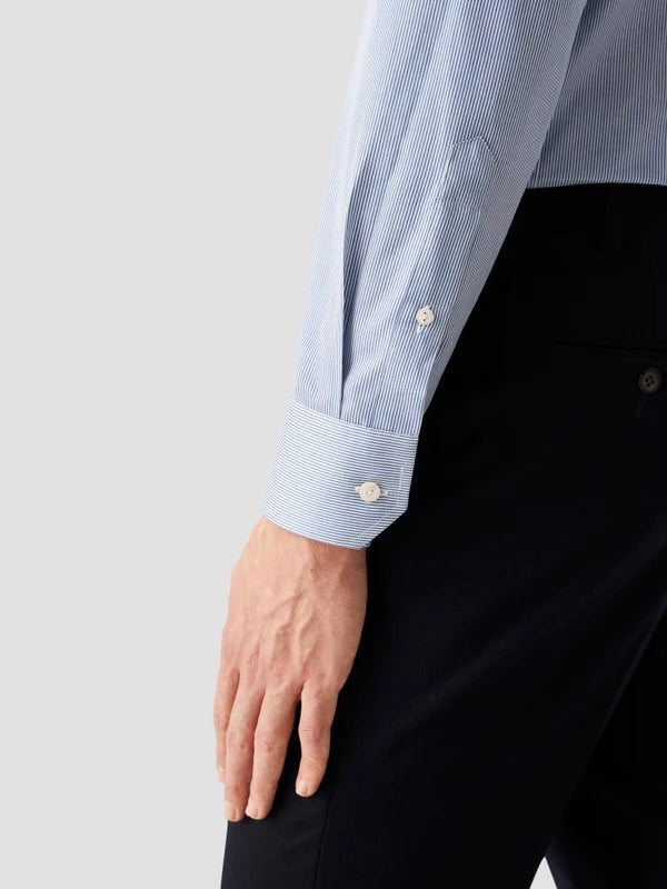 FINE STRIPE SIGNATURE TWILL SHIRT, SLIM, MID BLUE