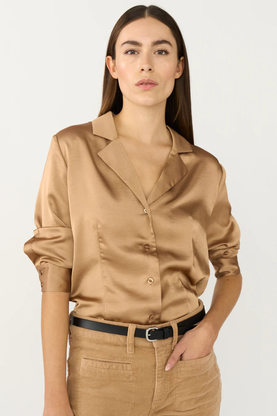 PD-Iris Satin Shirt, Camel