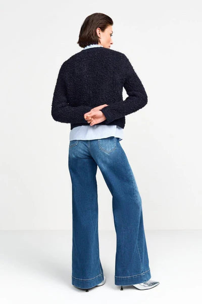 Bouclé Crew Neck Cardigan, Midnight Blue