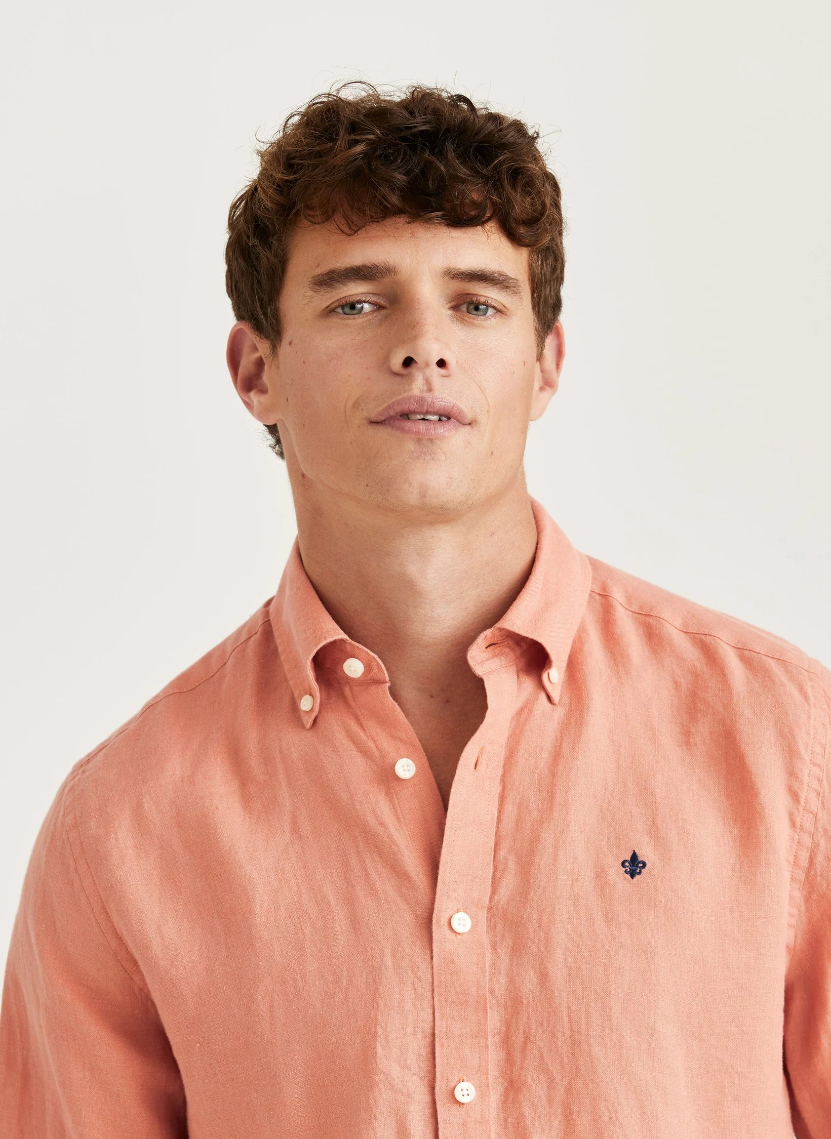 Douglas Linen Shirt, Classic Fit, Orange