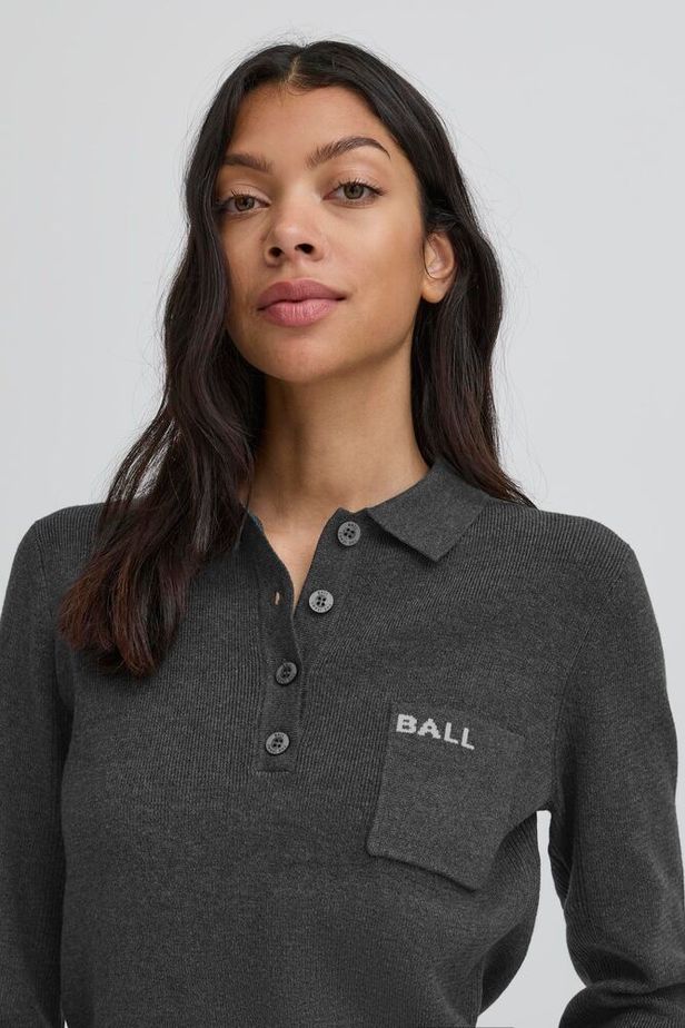 Bamarietta Knit Polo, Dark Grey Melange