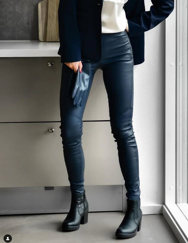 LEATHER LEGGINGS, NAVY BLUE