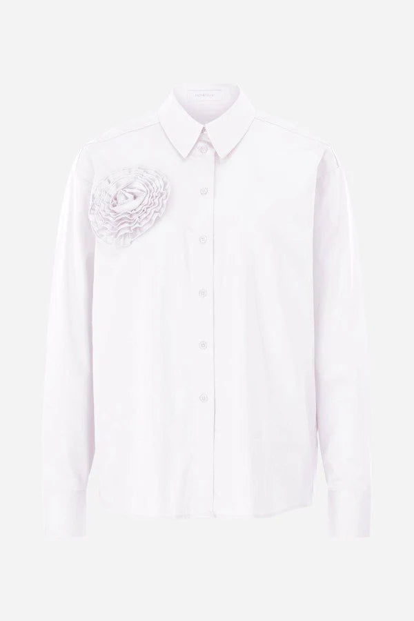 Cotton Blouse w/ flower detail, White