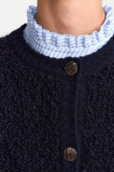 Bouclé Crew Neck Cardigan, Midnight Blue