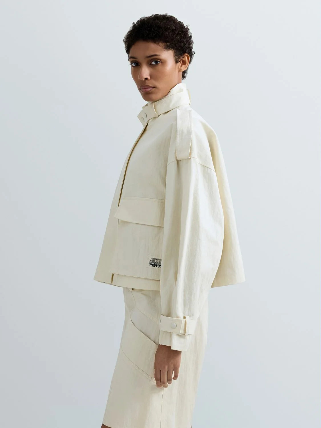 CROPPED TWILL TRENCH COAT, CHALK