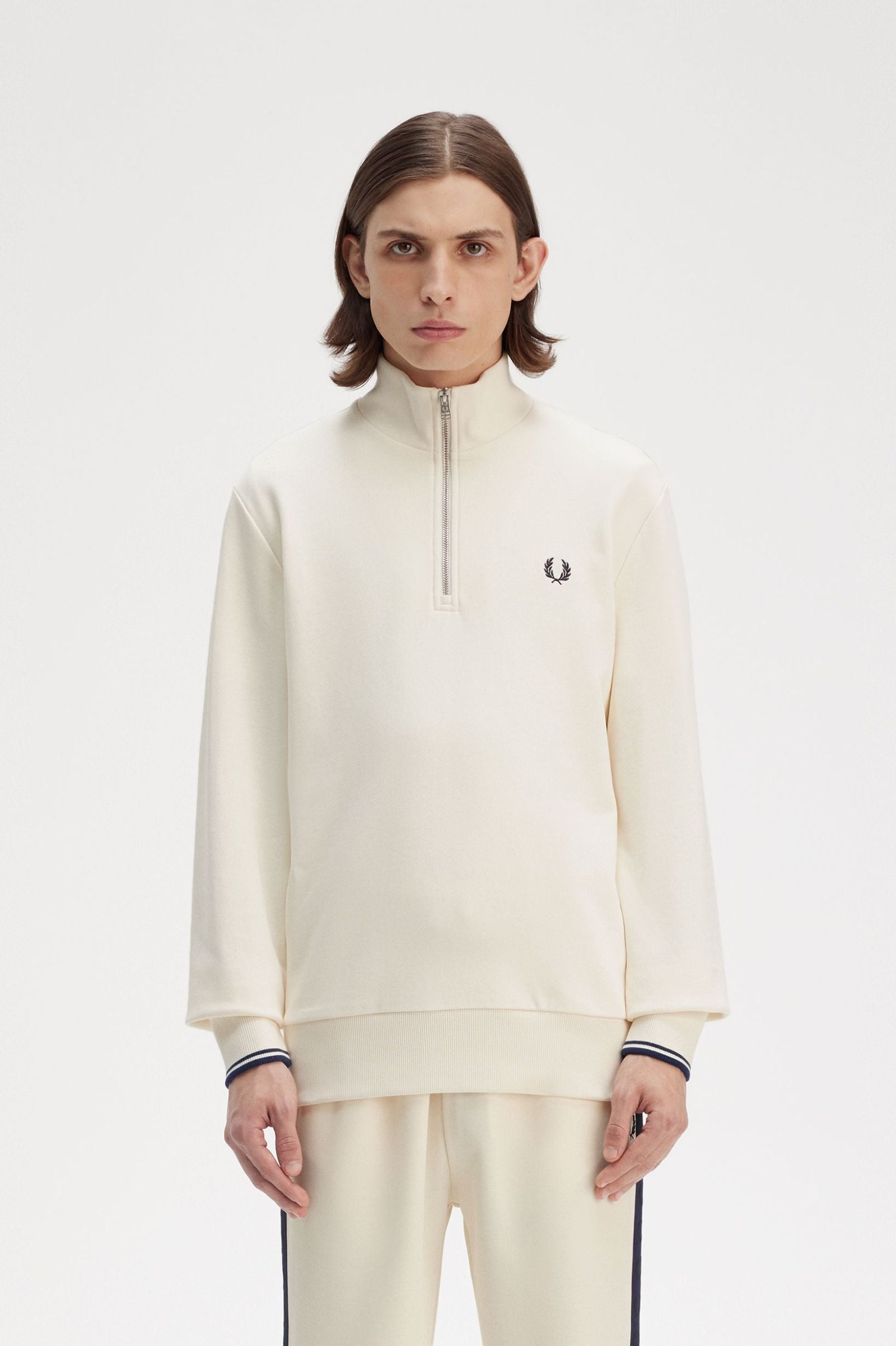 Half Zip Sweatshirt, Ecru/Tennis Blue