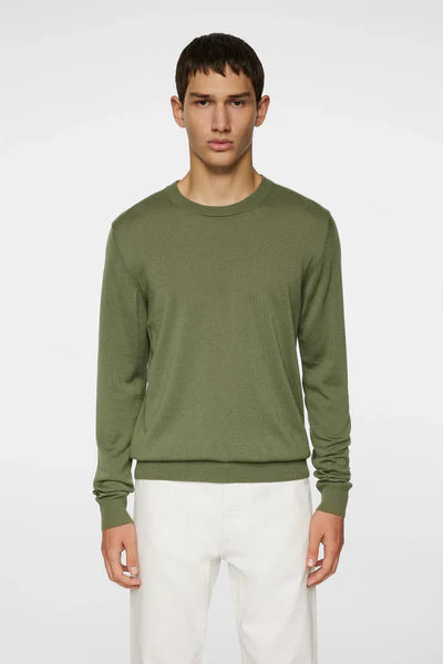 KEANE LIGHT MERINO CREW NECK SWEATER, OLIVINE