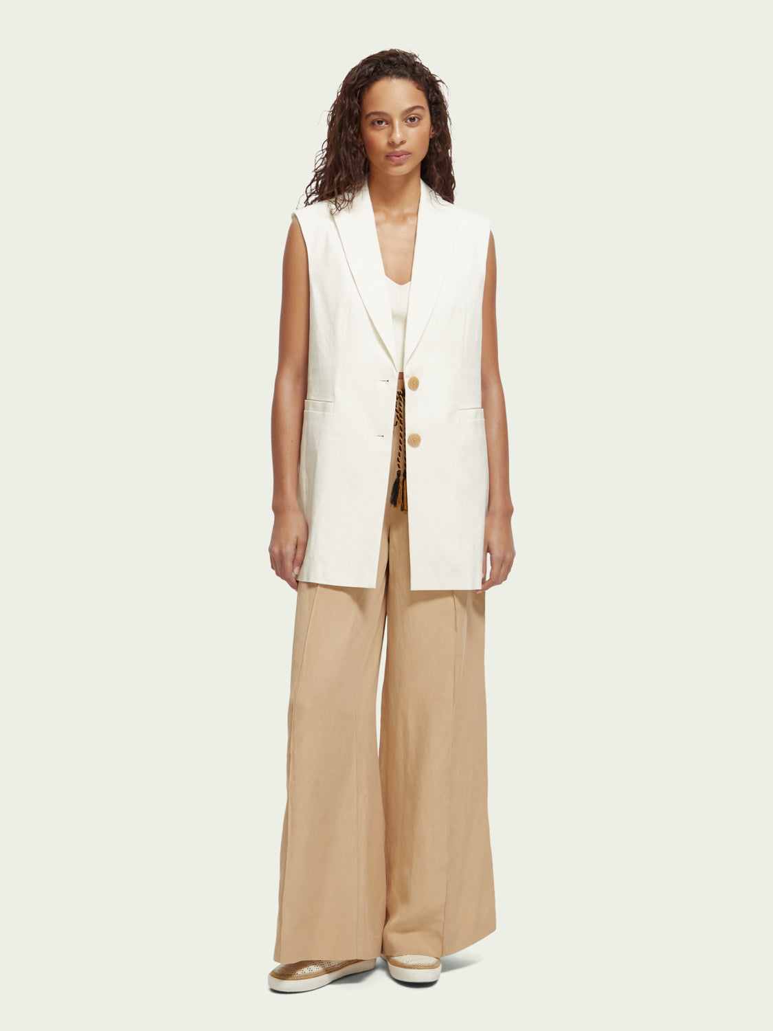 Longer length summer gilet, off white