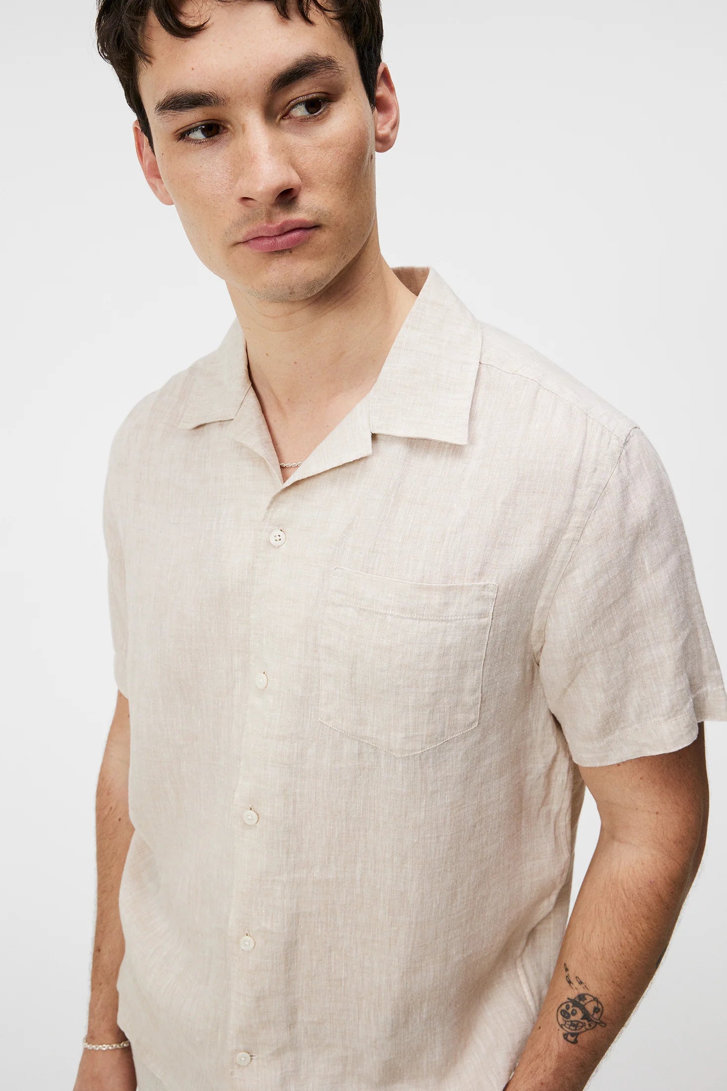 Elio Linen Melange Shirt, Safari Beige