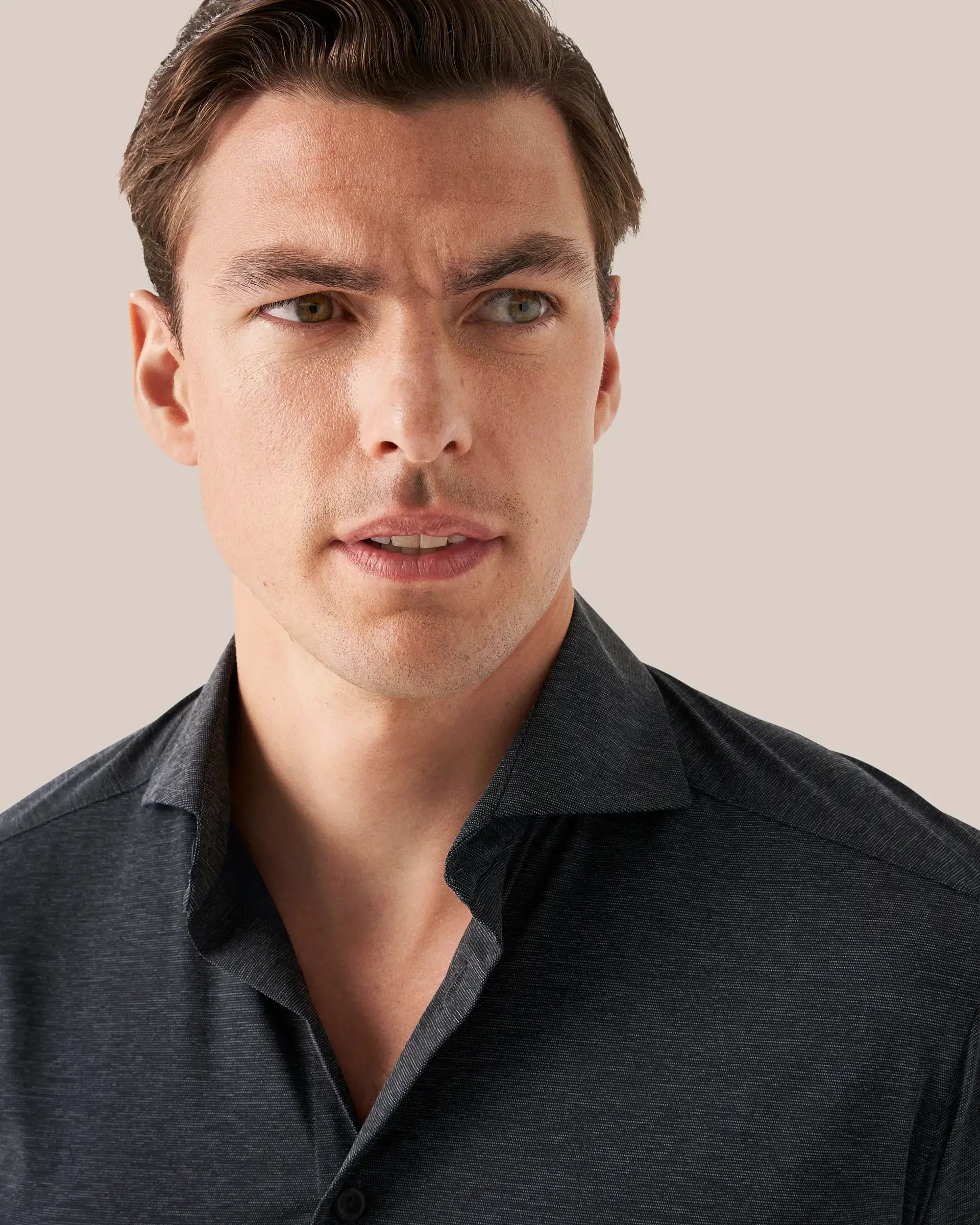 Mélange Four-Way Stretch Shirt, slim (dark blue)