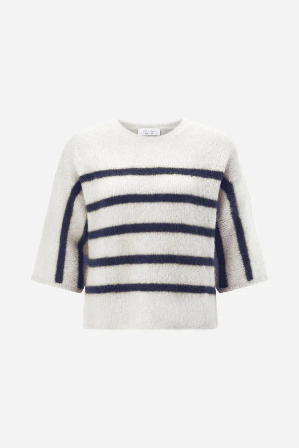 STRIPED SS SWEATER, MIDNIGHT BLUE