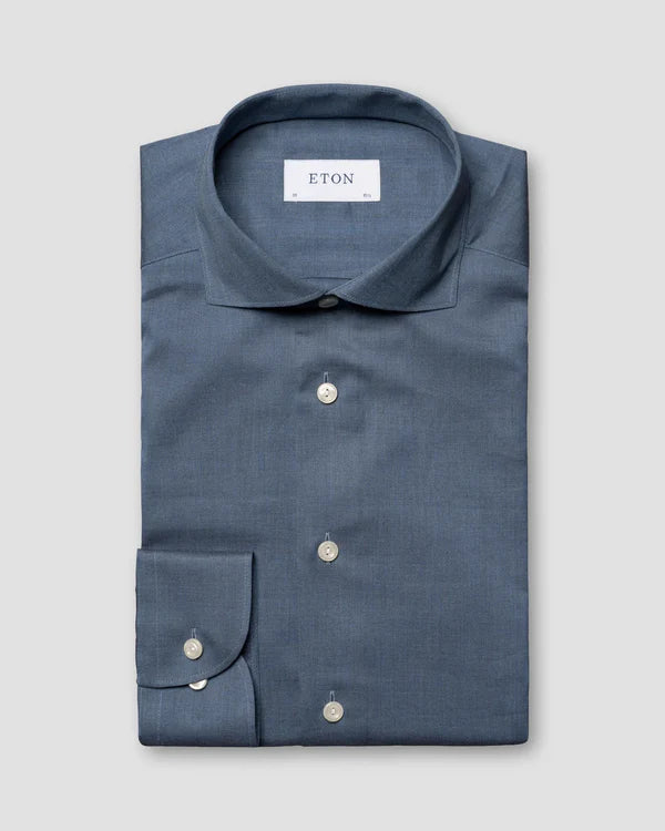 HERRINGBONE WRINKLE FREE FLANNEL SHIRT, MID BLUE
