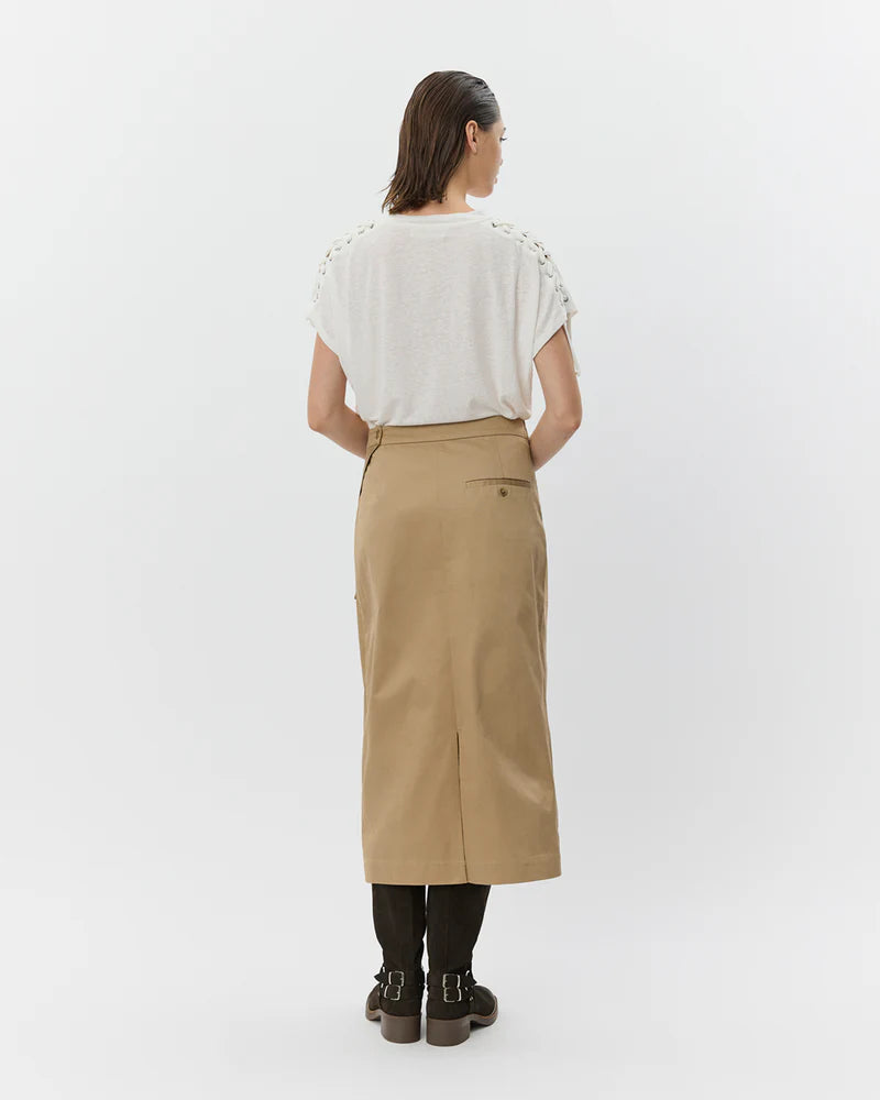 KATRINE MIDI WRAP SKIRT, CAMEL