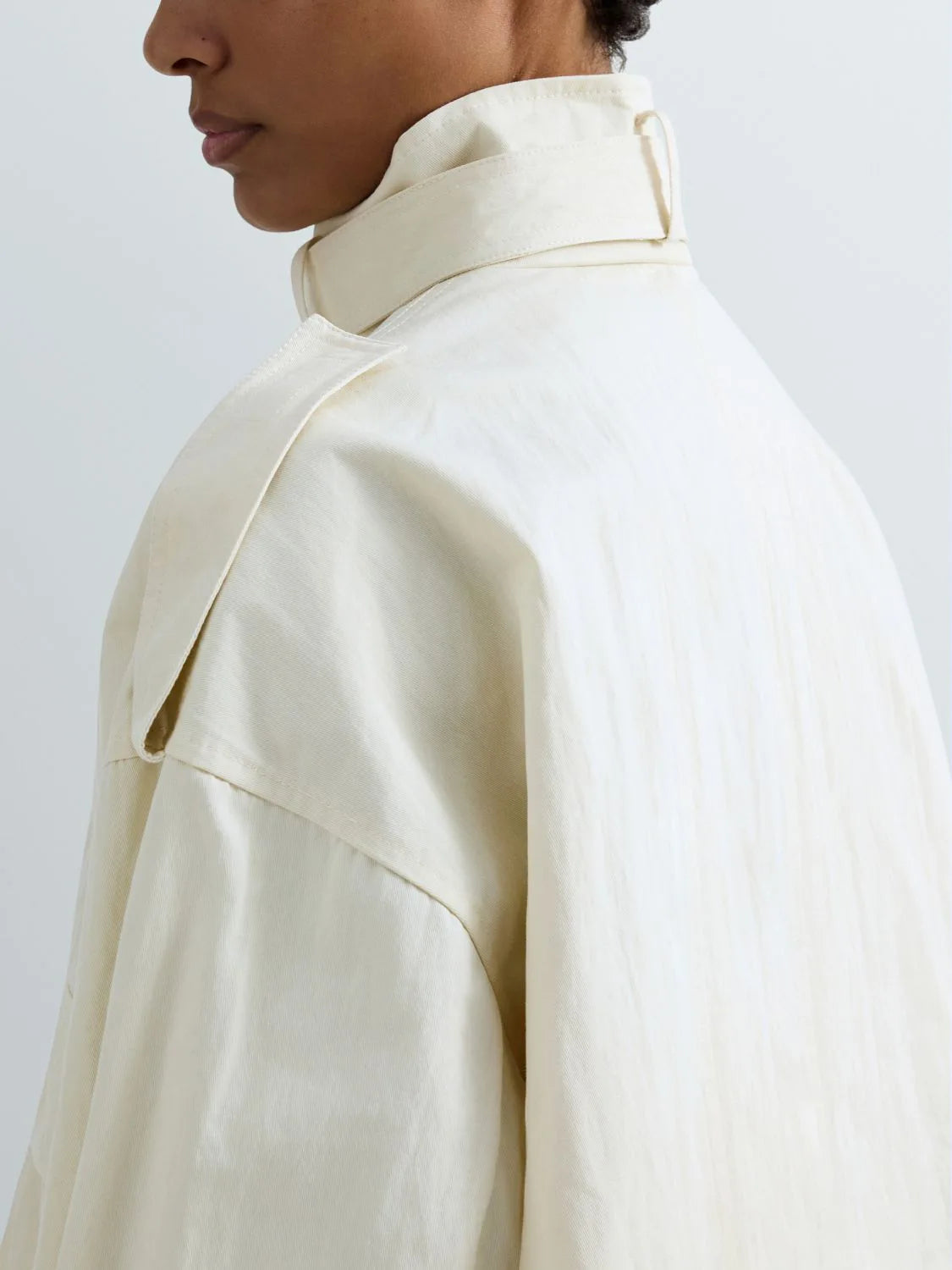 CROPPED TWILL TRENCH COAT, CHALK