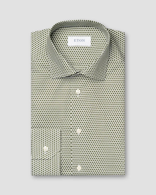 MICRO FLORAL SIGNATURE TWILL SHIRT, SLIM, GREEN