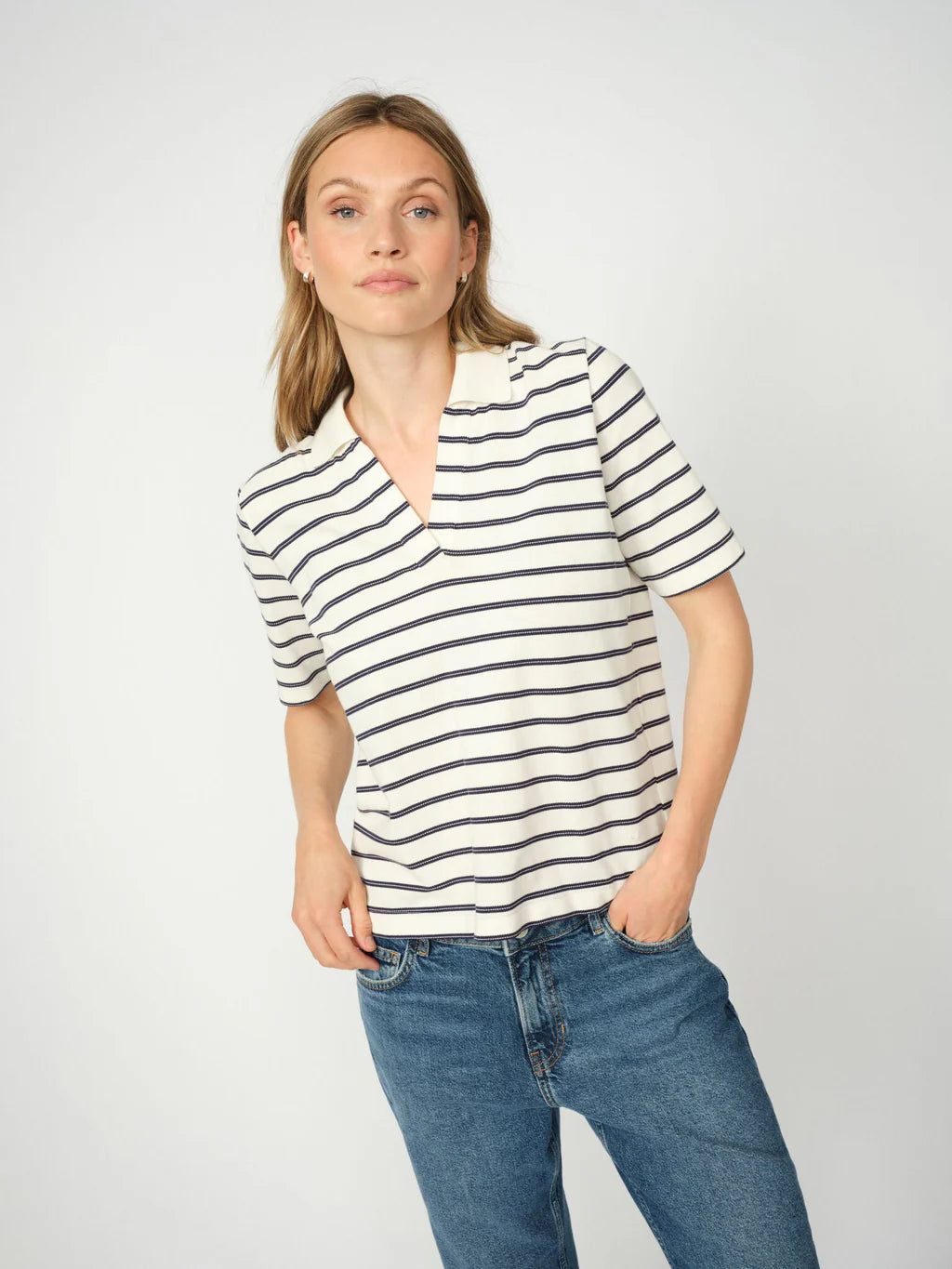 MILENA STRIPE POLO, MARITIME BLUE