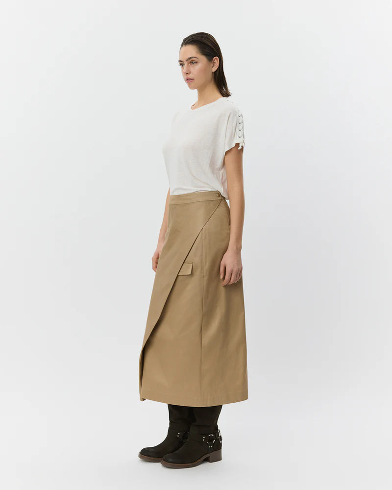 KATRINE MIDI WRAP SKIRT, CAMEL