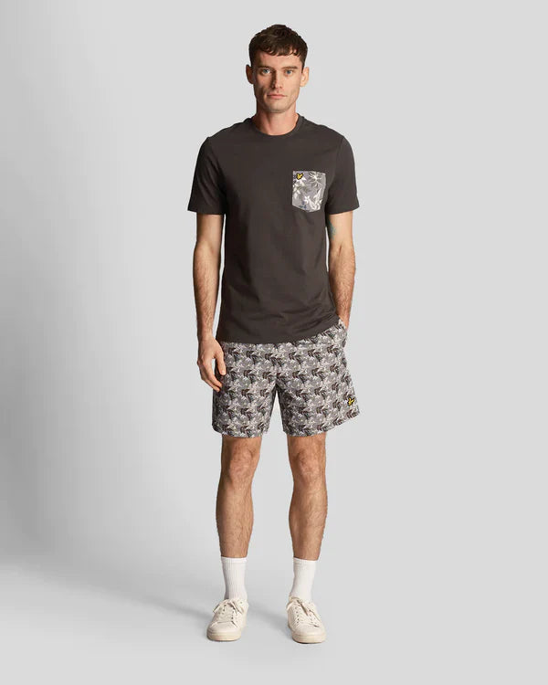 FLORAL PRINT RESORT SWIM SHORTS, GUNMETAL