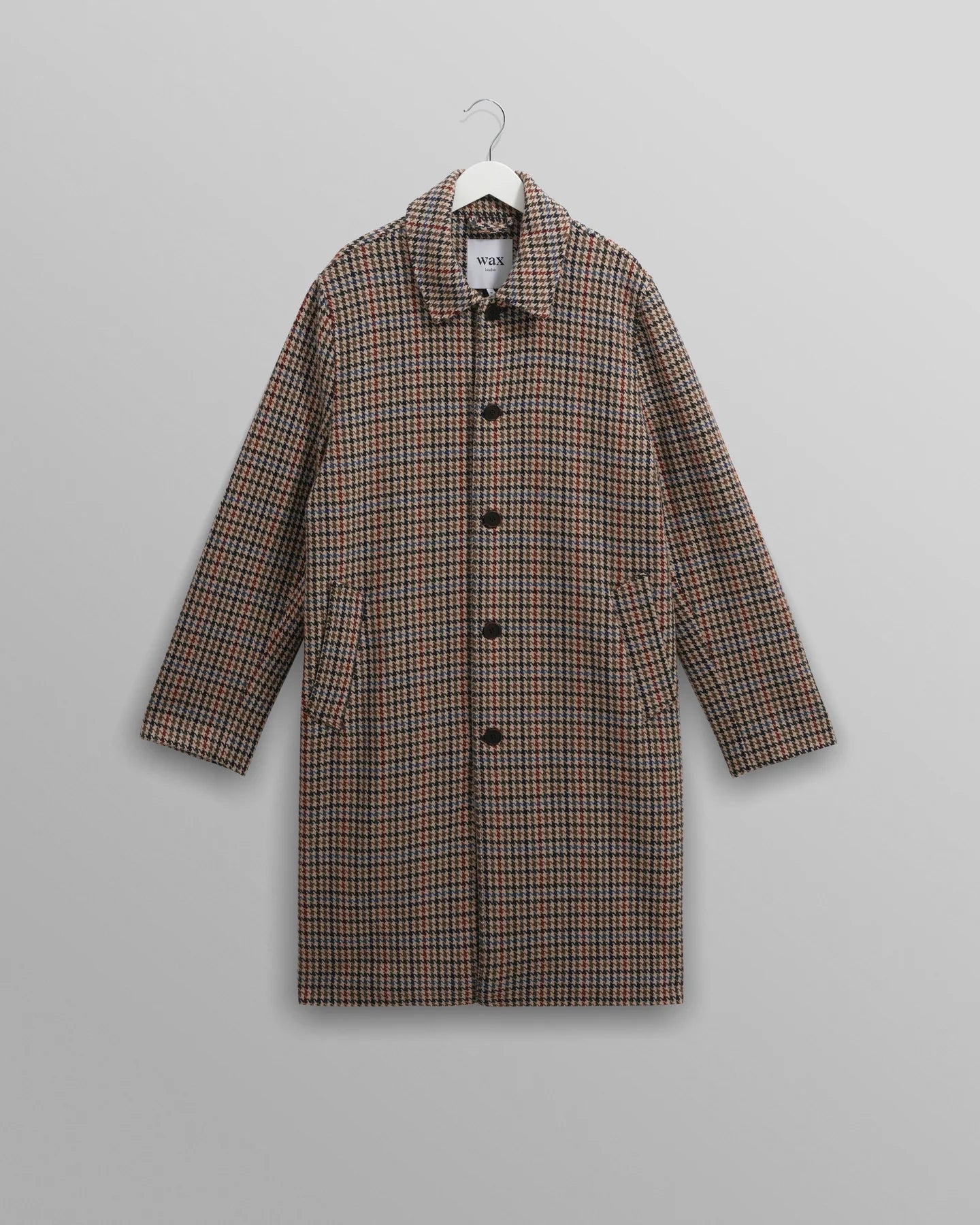 STAN HOUNDSTOOTH CHECK WOOL CAR COAT, NATURAL/MULTI