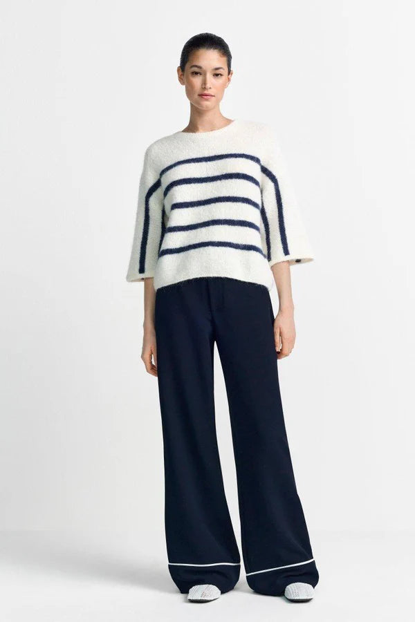 STRIPED SS SWEATER, MIDNIGHT BLUE