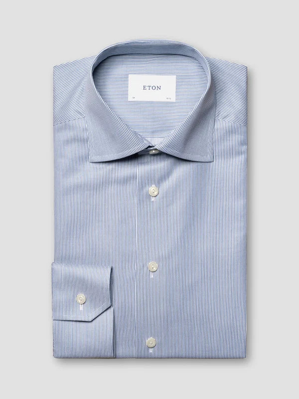 FINE STRIPE SIGNATURE TWILL SHIRT, SLIM, MID BLUE