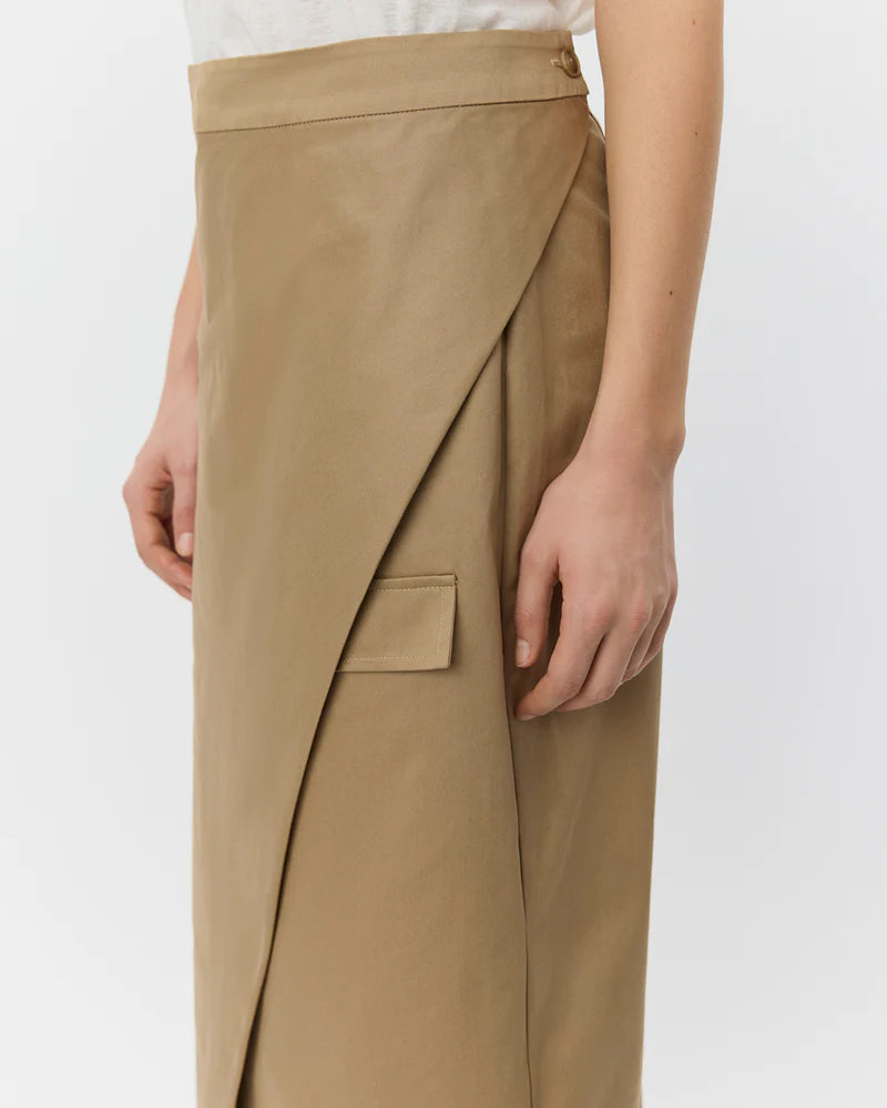 KATRINE MIDI WRAP SKIRT, CAMEL