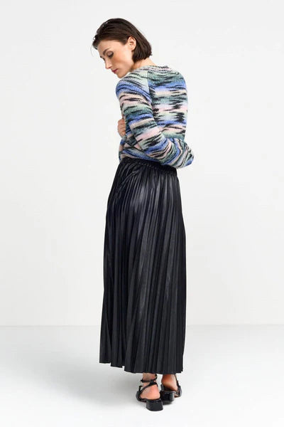 Shiny Plissé Skirt, Black
