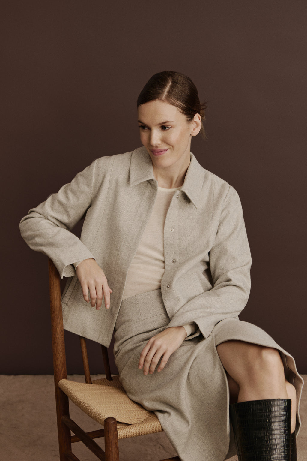 SOPHIA WOOL SKIRT, LIGHT GREY MELANGE