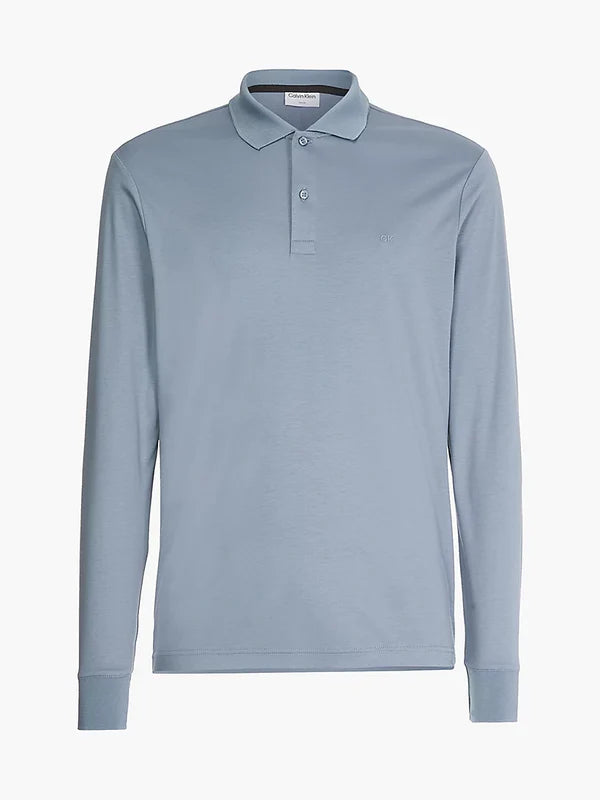 SMOOTH COTTON SLIM LS POLO, GREY TAR