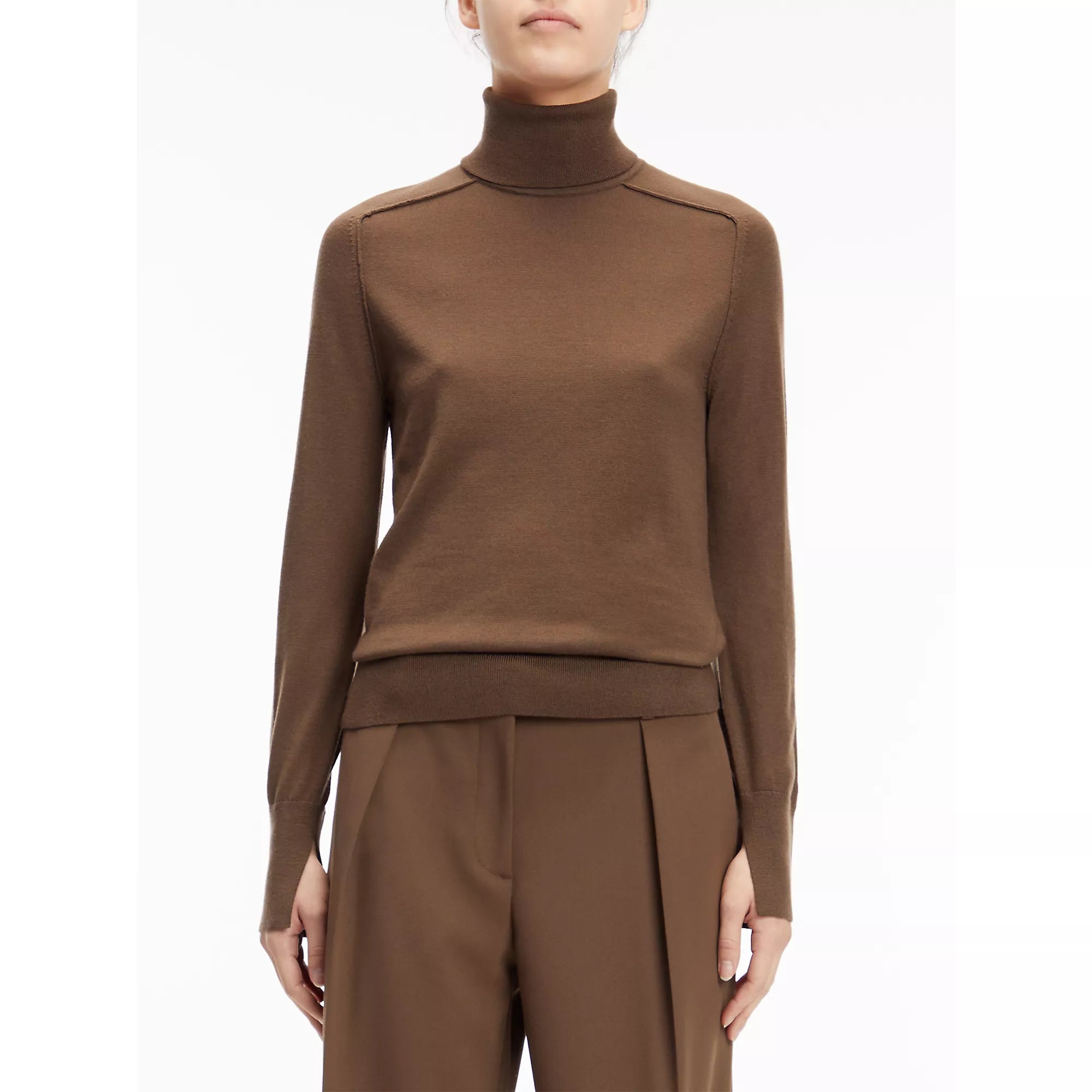 Extra Fine Wool Roll-NK Sweater (brown)