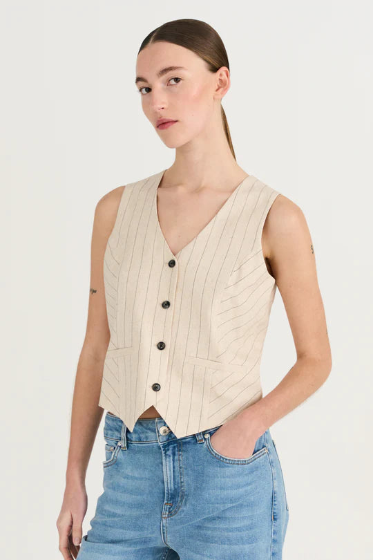 Nadine Pinstripe Linen Vest, Stripe