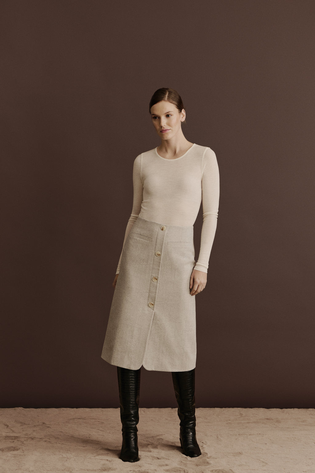 SOPHIA WOOL SKIRT, LIGHT GREY MELANGE