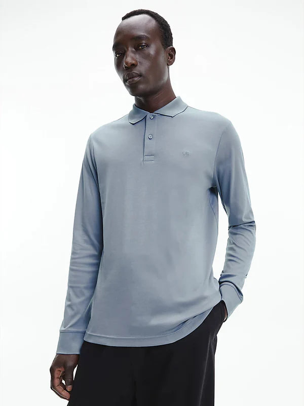 SMOOTH COTTON SLIM LS POLO, GREY TAR