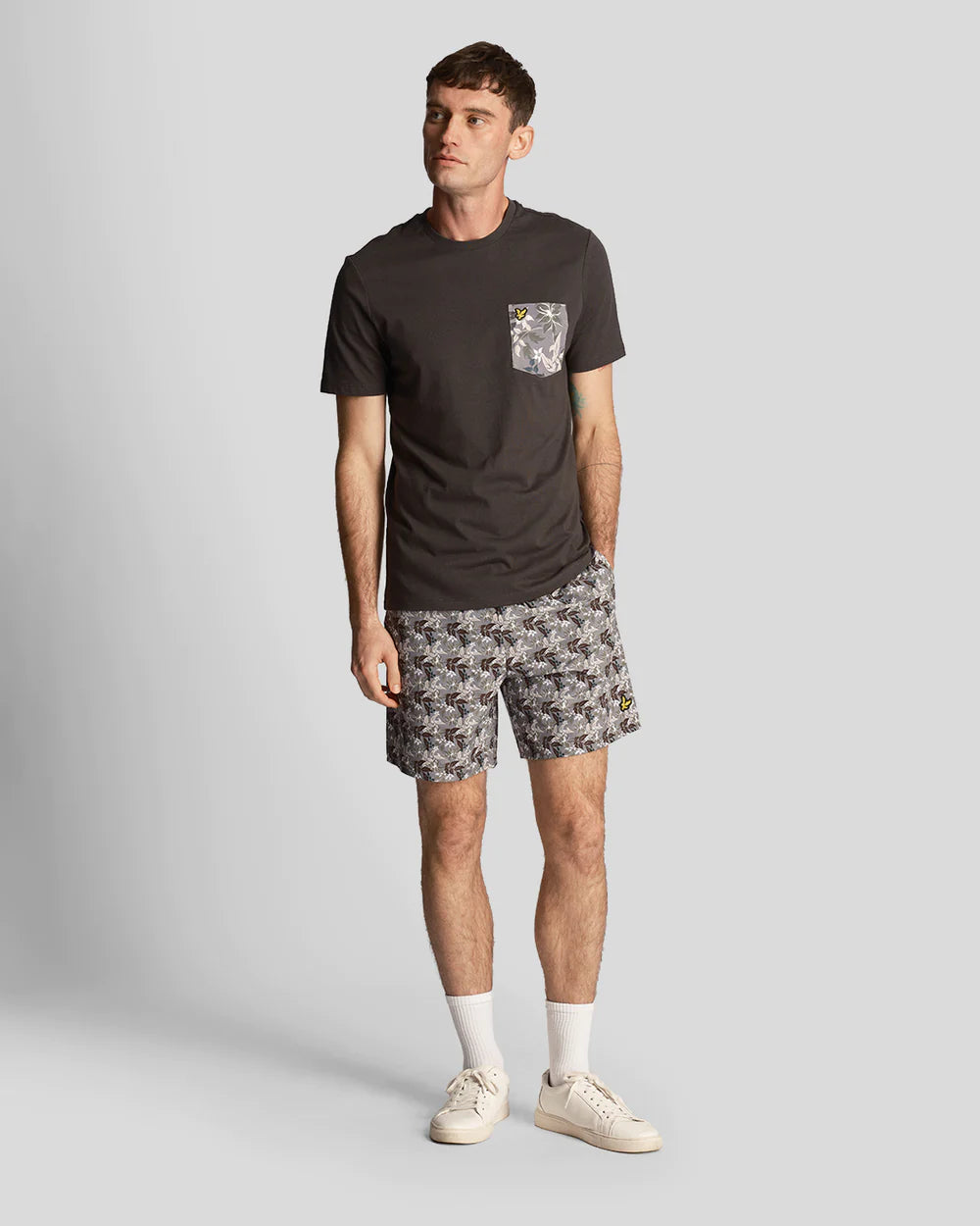 Floral Print Resort Swim Shorts, Gunmetal