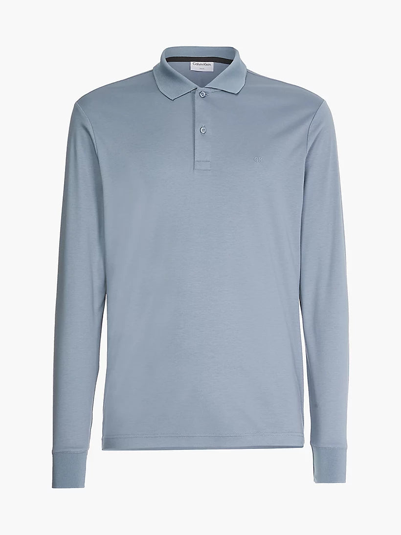 Smooth cotton slim LS polo, grey