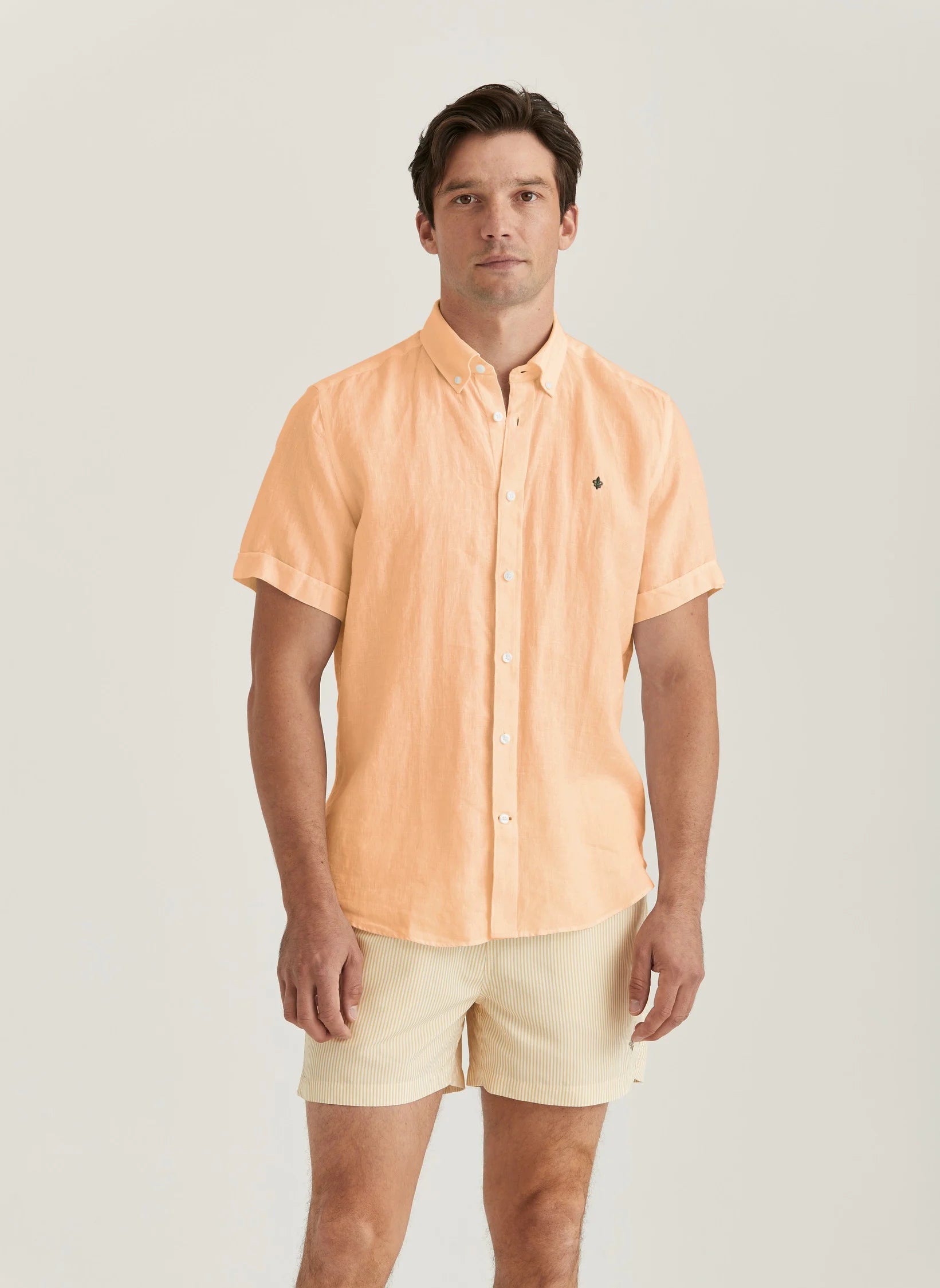 Douglas Linen SS Shirt, Classic Fit, Orange
