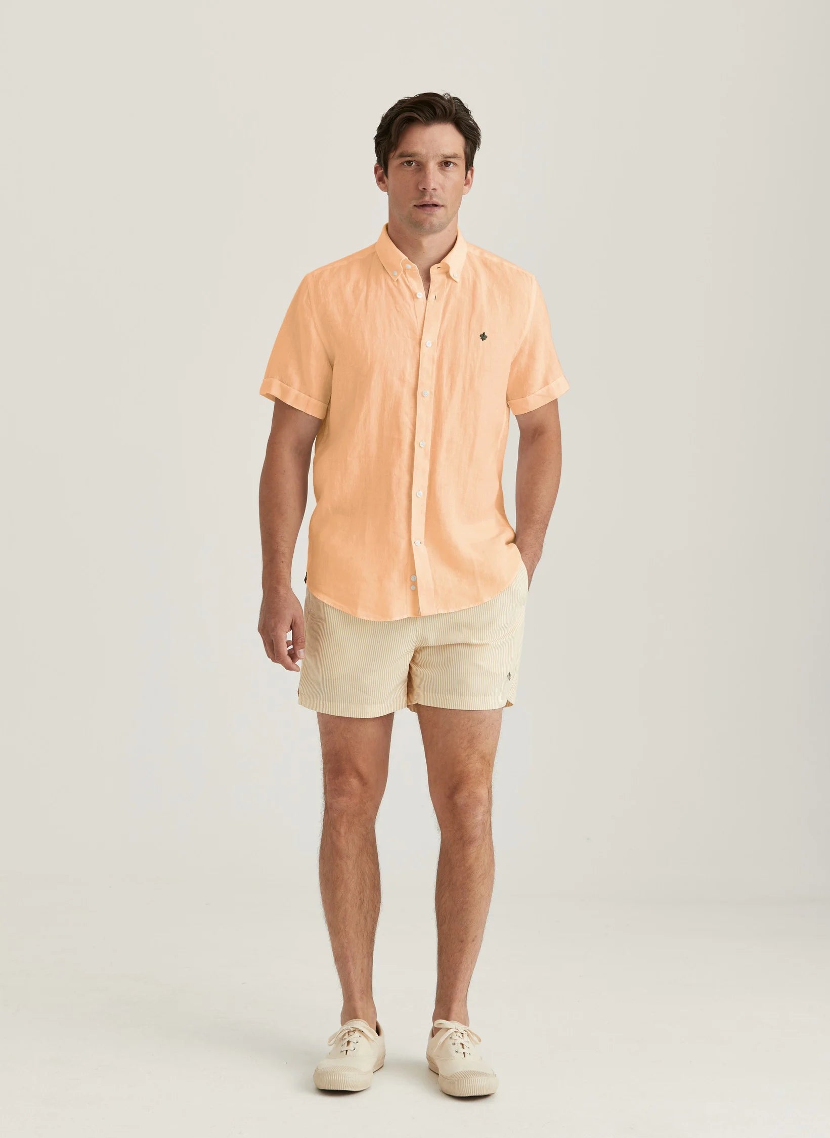 Douglas Linen SS Shirt, Classic Fit, Orange
