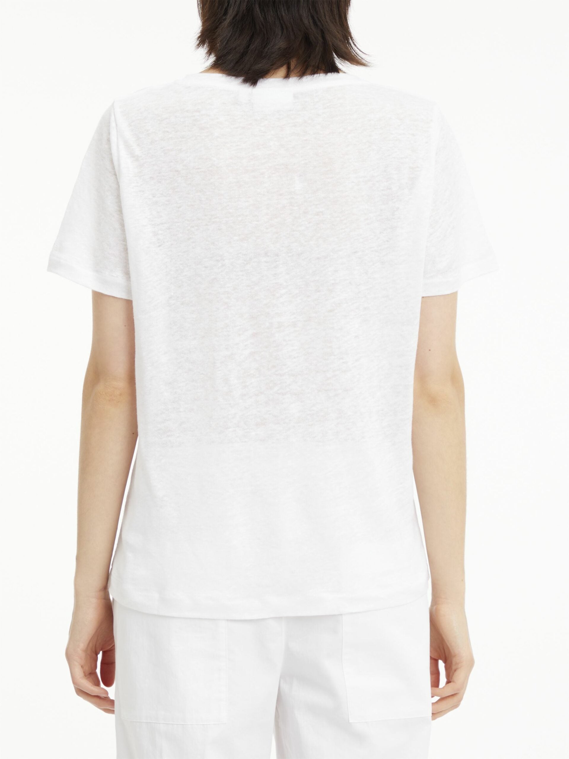 Linen jersey v-neck, bright white