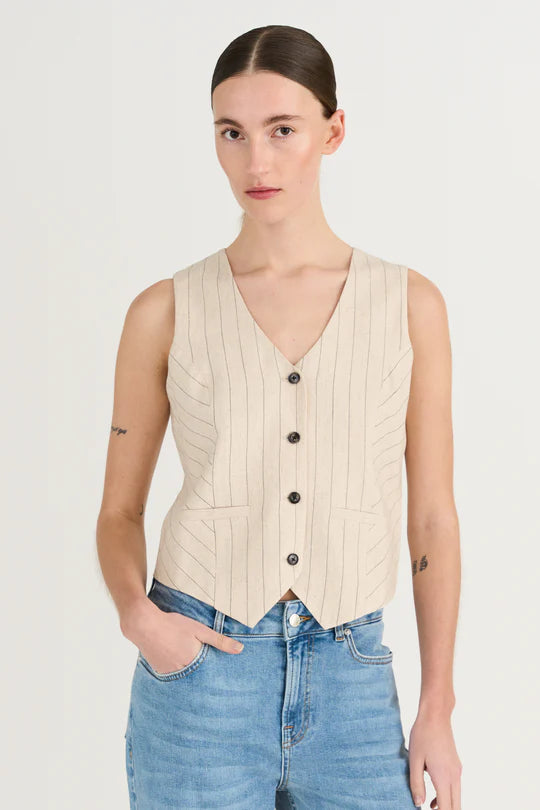 Nadine Pinstripe Linen Vest, Stripe